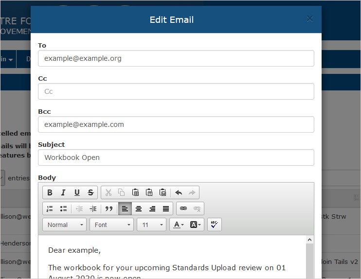 Edit Email popup
